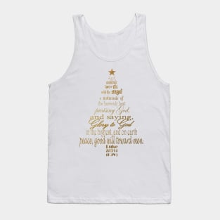 Christmas Tree Word Art Design Featuring Luke 2:13-14 Gold Tank Top